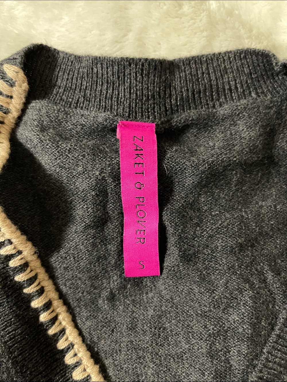 Black Button-Front Cardigan with Contrast Stitching - Picture 2 of 4